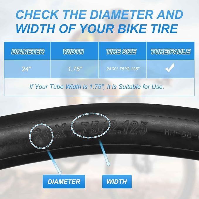 HARFINGTON Inner Tubes Width Rubber Bicycle Tubes with Standard Valve for MTB Mountain Dirt Bike