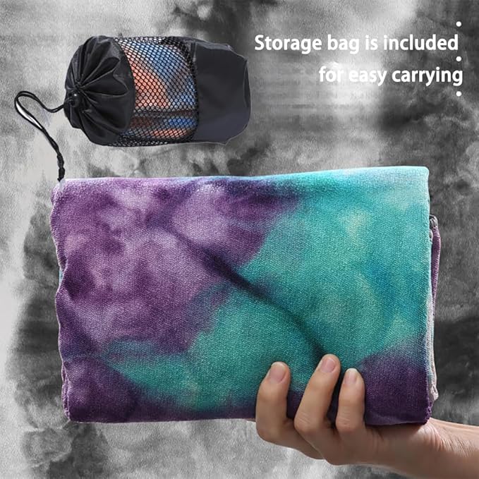 Tie-Dye Hot Yoga Towel with Non-Slip Grip Dots, Microfiber Yoga Mat Sweat Absorbent Mat Cover for Yoga, Pilates, & Workouts - 72" x 24.8", Free Carry Bag (Blue)