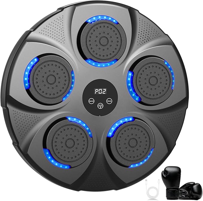 Music Boxing Machine, Bluetooth, Portable Electronic Music Boxing Machine with Boxing Gloves, Adult & Kids Training Equipment for Home, Gym, Office Fitness Workout