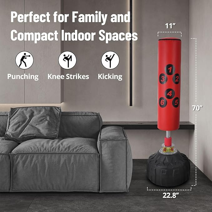 Punching Bag with Stand - 70inch, 203lbs Bearing, Freestanding Heavy Boxing Bag for Adult Youth, Large Stable Base, Kickboxing Bags