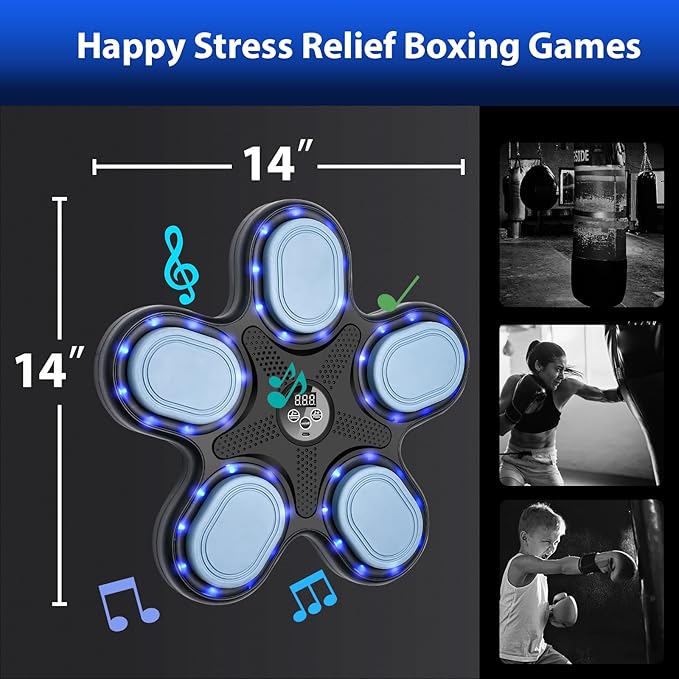 Smart Music Boxing Machine for Adults and Kids, Training Machine with LED Electronic Wall Mounted, Home Indoor Workout Equipment with Premium Boxing Gloves