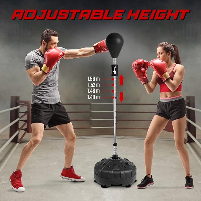 Yes4All Punching Bag with Stand, Adjustable Height, Boxing Equipment with PU Leather Speed Reflex Ball, Home Gym Workout MMA Training & Fitness
