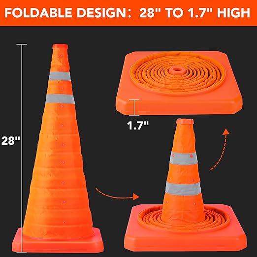 [8 Pack]28 Inch Collapsible Traffic Safety Cones - Parking Cones with Reflective Collars, Orange Safety Cones for Parking lot, Driveway, Driving Training etc