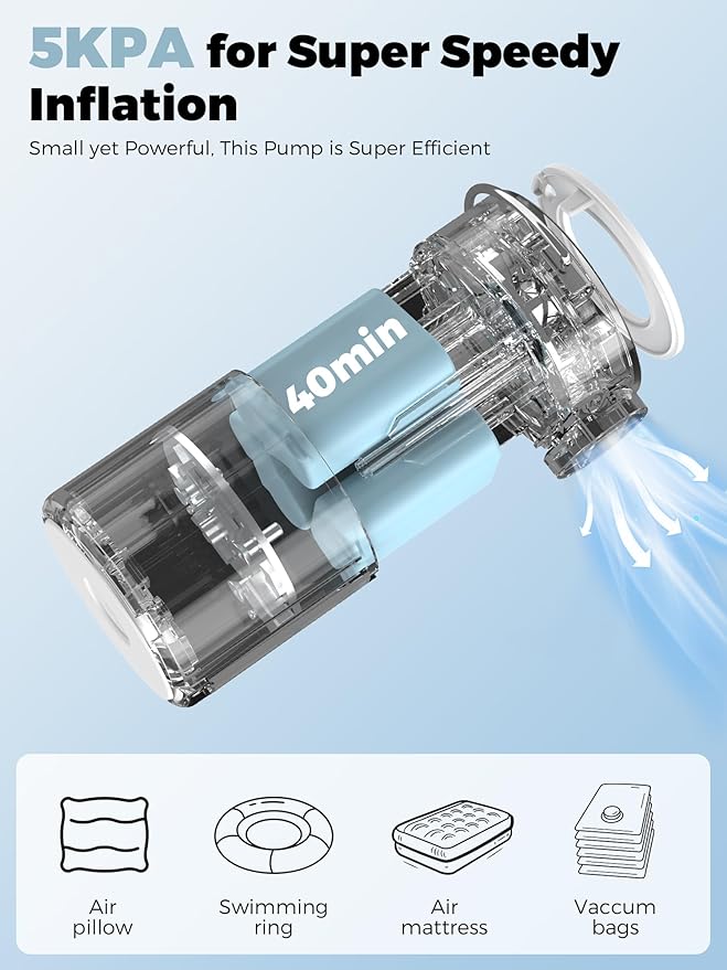 Qunature Air Pump Portable Mini Electric Pump for Inflatables with 1500mAh Battery Camping Light Rechargeable USB Inflate Deflate for Air Bed Mattress,Pool Floats,Swimming Ring,Vacuum Storage Bags