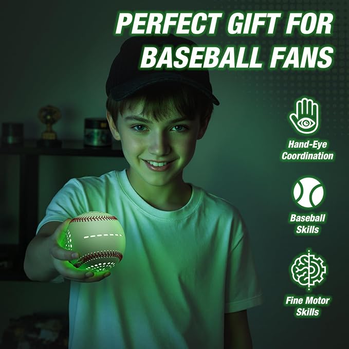 Light up Baseball with LED Rechargeable, 9 Lighting Modes Glow in The Dark Baseball, Official Size Leather Weighted Baseballs for Day Night Indoor Outdoor, Sport Toys Games Gifts for Boys 8-12