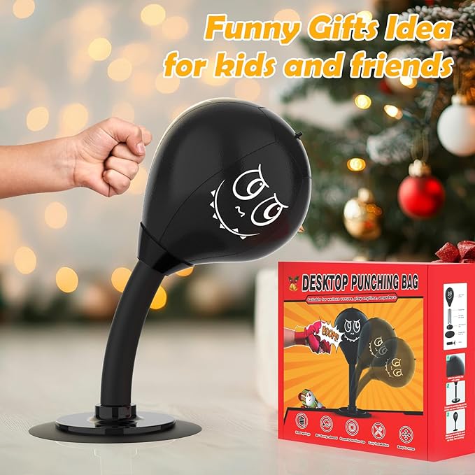 Strong Suction Desktop Punching Bag - Stress Relief Boxing Ball with Upgraded Durable Spring, Secured Office Home Desk Toy Gift for Kids, Friends, and Coworkers
