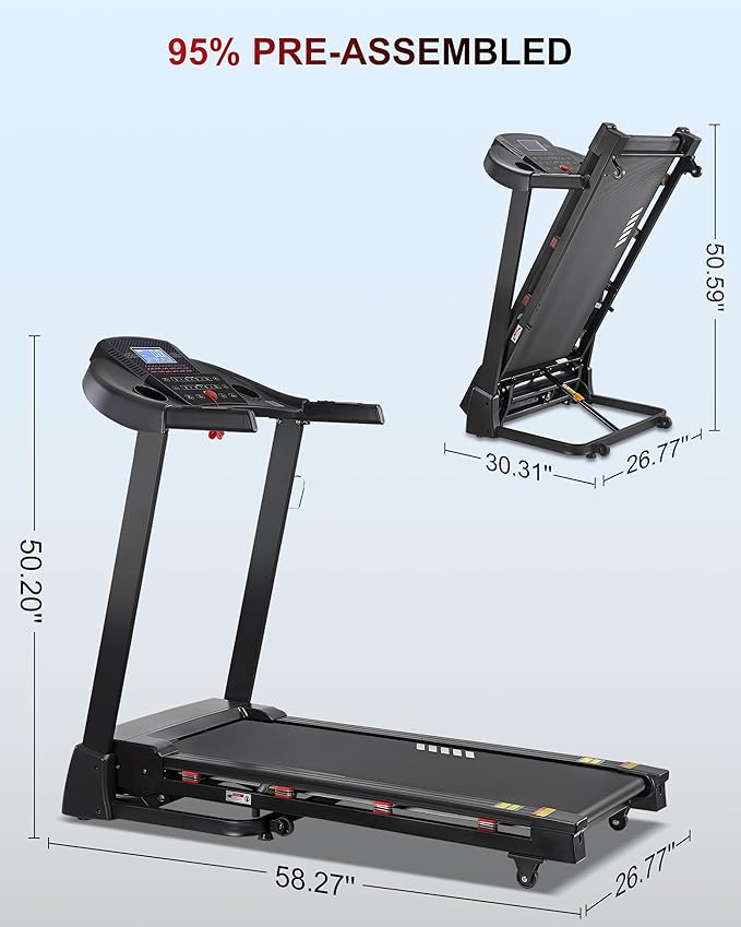 ECHANFIT Treadmill with 15% Auto Incline, Folding Treadmill for Home, 0.6-10 MPH, 350 LB Capacity, 18.11" Wide Running Belt, 3.5 HP, Shock Absorption, Bluetooth Speaker & App