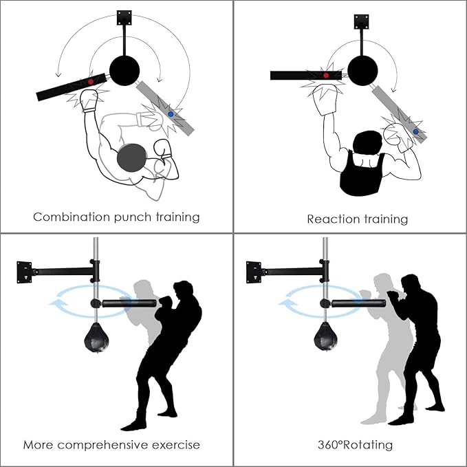 INNOLIFE Wall Mount MMA Boxing Speed Trainer Punching Spinning Bar with Punching Ball