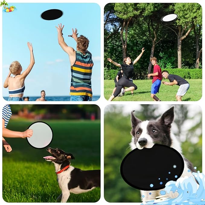 1PC Foldable Flying Disc Fans with Bags, 9.8'' DIY Handheld Black Egde Fabric Folding Fan for Outdoor Game Activities Birthday Party Favors End of Year Student Gifts, White