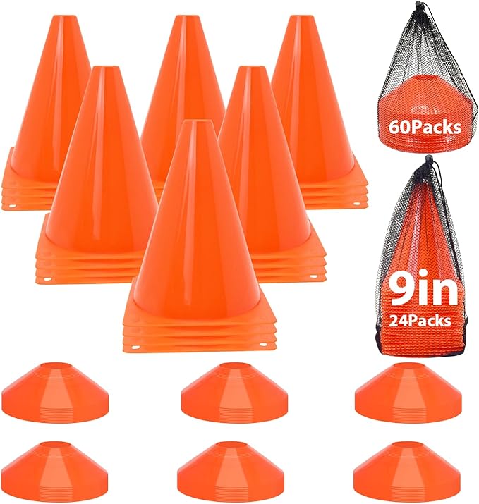 Soccer Cones Set, 84/42Pcs 7"/9" Cones Sports + Disc Cones, Cones for Sports with Carry Bag, Training Cones, Soccer Cones for Training, Plastic Soccer Cones for Drills