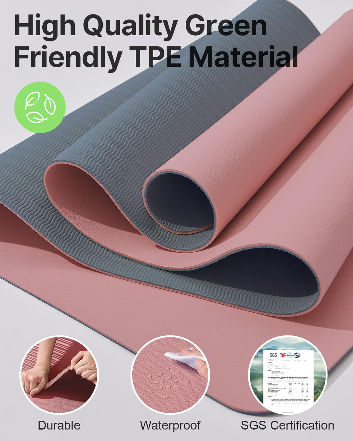 YOTTOY Yoga Mat, Non-Slip TPE Exercise Mat (1/4 Inch) for Pilates, Fitness & Barefoot Workouts, Home Gym Studio with Strap & Bag (Rose, 24 * 0.24 Inches)