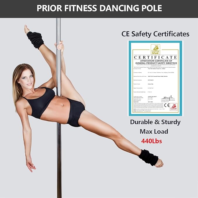 PRIOR FITNESS Premium Dance Pole Removable 45mm Spinning & Static Dancing Pole Heavy-Duty Steel Pole Dancing Pole, Adjustable Height Professional Grade Excellent for Home Exercise Club Gym