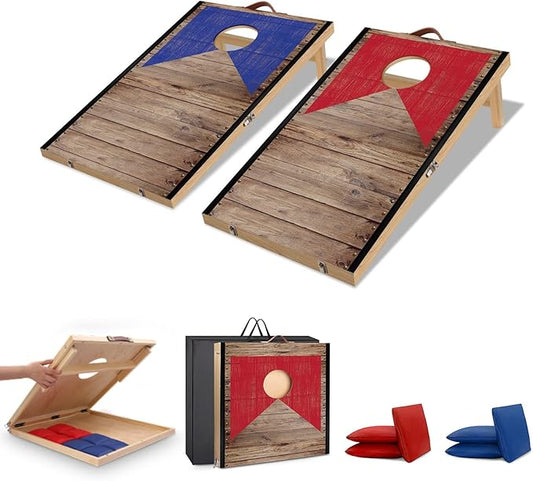 Portable 2 ft x 1 ft Cornhole Board Set with 6 Bean Bags Foldable Corn Hole Games for Adults and Kids Indoor or Outdoor Corn Hole Toss Games Backyard Tarvel(Light Wood)