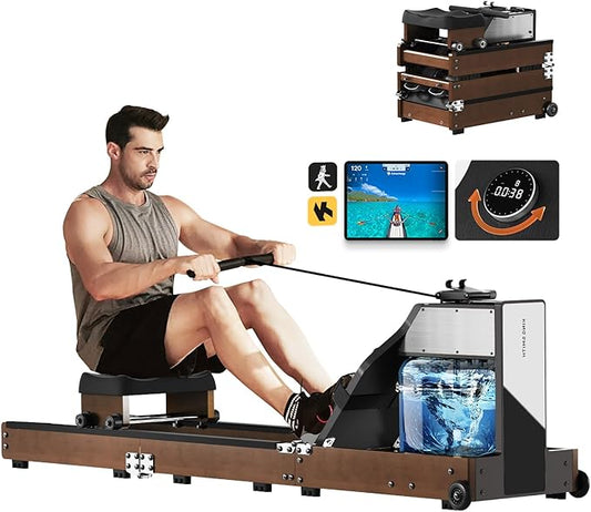 Magnetic/Water Row Machine for Home Rower 331LB Weight Capacity, Folding Rowing Machine with LED Monitor, App Supported, Tablet Holder, Comfortable Seat, Trifold Home Rowing Machine