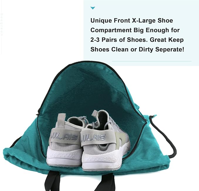 BeeGreen Drawstring Backpack Bag with Shoe Compartment, X-Large Black Gym Sports String Cinch Backpack