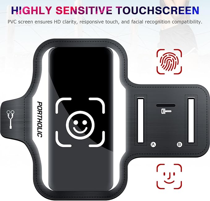 Running Armband with Large Reflective Strips, for iPhone 16 15 Pro 14 Plus 13 11 XR XS, Galaxy S25/24/S10 Water Resistant Sports Phone Holder Case with Extension Strap, Key Card Slot, Earphone Holder