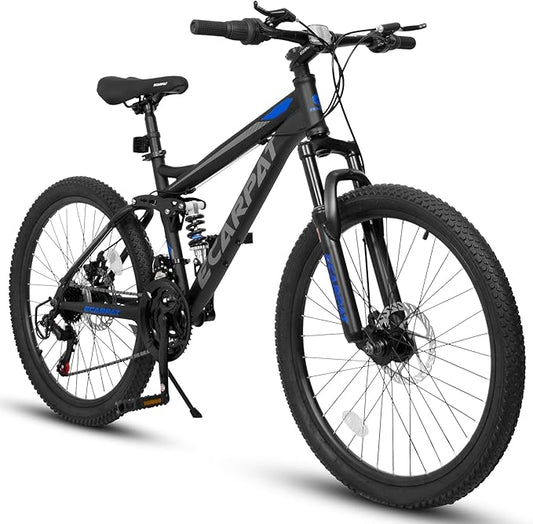 Trail-Ready 24 Inch Mountain Bike, 21-Speed Drivetrain with Gear Indicator Lever, Durable High Carbon Steel Frame, Ideal for Off-Road Exploration
