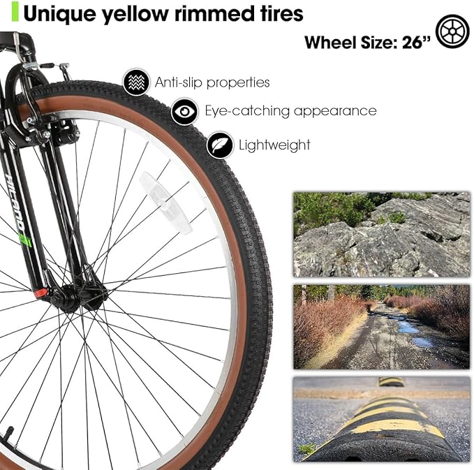 HILAND 26 Inch Mountain Bike for Mens and Womens, 21 Speeds Mountain Bicycle, High-Tensile Steel Frame, V Brake, Hardtail MTB for Adults