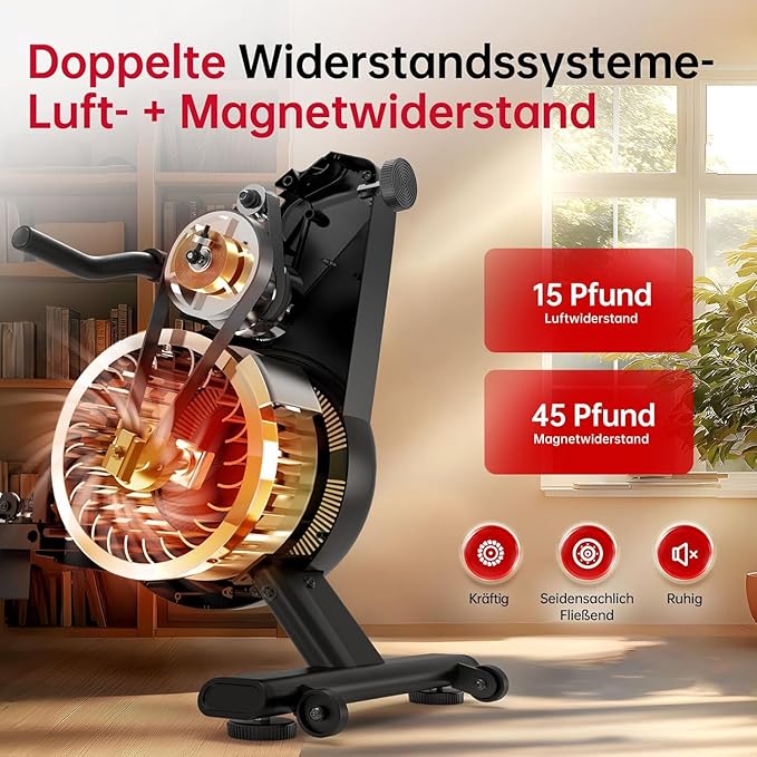 Air Magnetic Rowing Machines for Home BW5 Commercial Rower Machine Max Load 350LB 10-Level Resistance Easy Assembly Bluetooth LED Monitor Adjustable Tablet Stand Fit for Whole Family