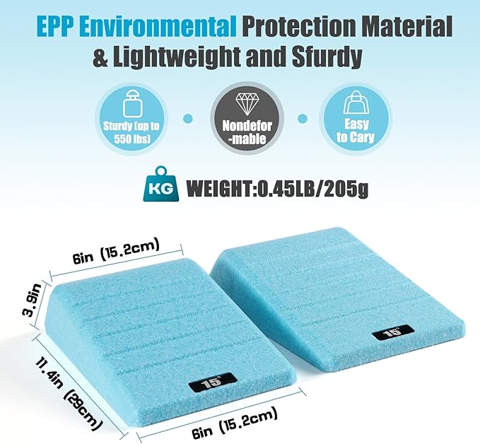 Squat Wedge Block 2PCS Non Slip Professional Ramp - 550 LBS Weight Capacity - Slant Board for Calf Stretching - Calf Stretcher Slant Board - Yoga Blocks