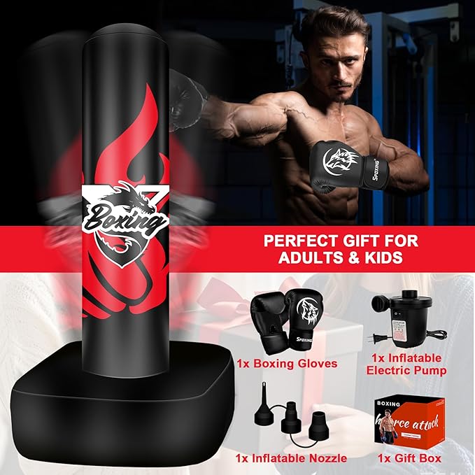 Freestanding Punching Bag for Adult Teens, 70" Heavy Punching Bag with Boxing Gloves and Electric Air Pump for Beginners Kickboxing Training MMA Muay Thai Fitness Office Home Gym