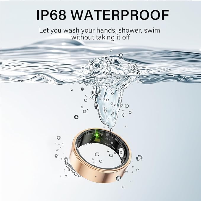 Smart Ring Health Tracker, Fitness Sleep and Heart Rate Monitor Smart Ring, Waterproof Bluetooth Fitness Tracker Ring IPX68 Waterproof (Rose Gold, 8)