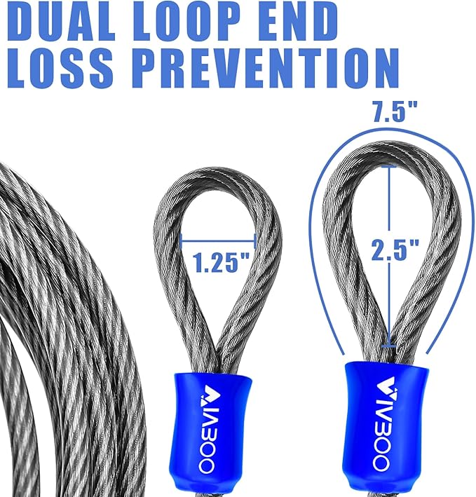 1/2Inch Heavy-Duty Security Cable Lock with Loops 4FT/6FT/8FT/10FT Bike Lock Cable Steel Cable Chain Locks for Outside