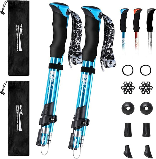 Trekking Poles - Aluminum 7075 Adjustable Walking Sticks with Quick Locks, Expandable to 53", Ultralight for Hiking, Camping, Mountains (Set of 2)