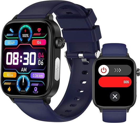 Smart Watch for Women Men (Answer/Dial) 1.96" IPS Smartwatch, 24/7 Heart Rate/Blood Oxygen/Blood Pressure/Sleep Monitor, Blood and Body Composition,100+ Sports Modes Fitness Tracker (Blue)