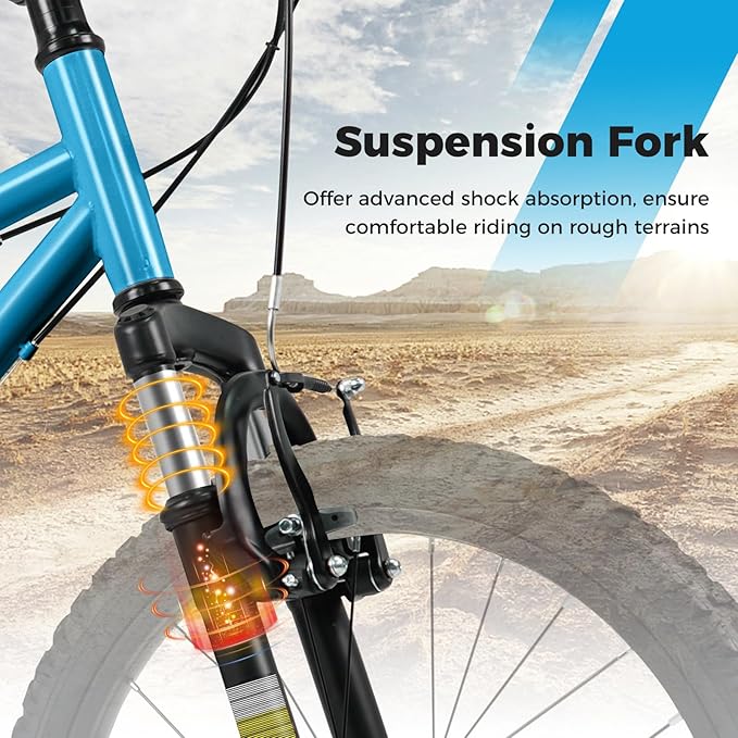 Goplus Mountain Bike, 20/24 Inch Kids Bicycle w/ 6-Speed Drivetrain, Suspension Fork, Dual Brakes, Adjustable Seat, Outdoor Cycling Children City Bike for Boys Girls