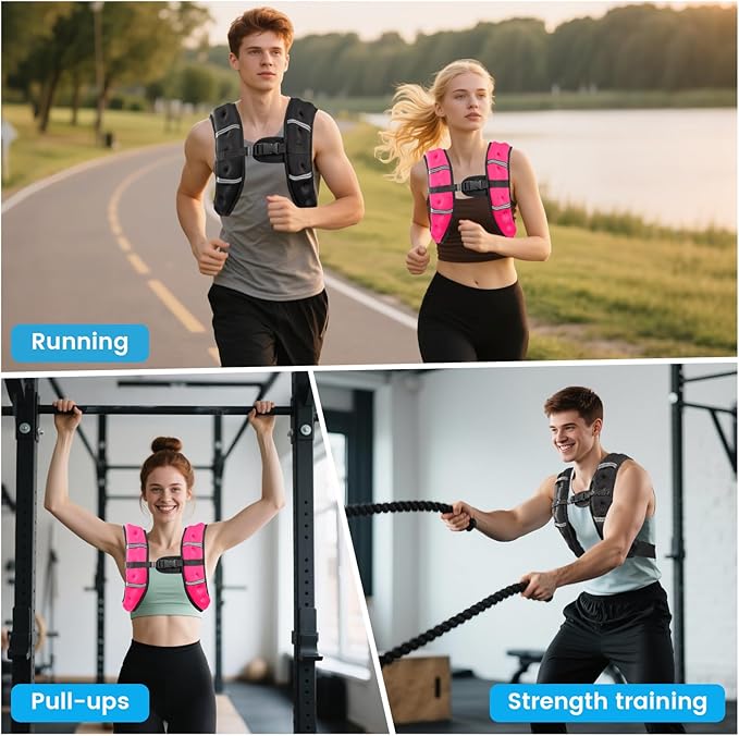 Weighted Vest, 6lb/8lb/12lb/16lb/20lb/30lb for Men, Women with Reflective Stripe, Weight Vests Adjustable for Workout, Strength Training, Running, Fitness, Muscle Building, Weight Loss