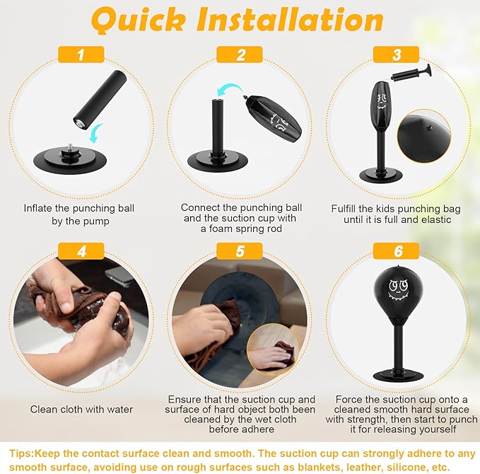 Strong Suction Desktop Punching Bag - Stress Relief Boxing Ball with Upgraded Durable Spring, Secured Office Home Desk Toy Gift for Kids, Friends, and Coworkers