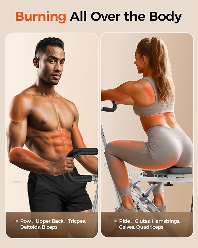 Sportsroyals Squat Machine for Home,Ride & Rowing Machine for Glutes Butt Thighs,Ab Back/Leg Press,Foldable & Easy Setup Exercise Equipment w/Adjustable Resistance,350lbs Capacity