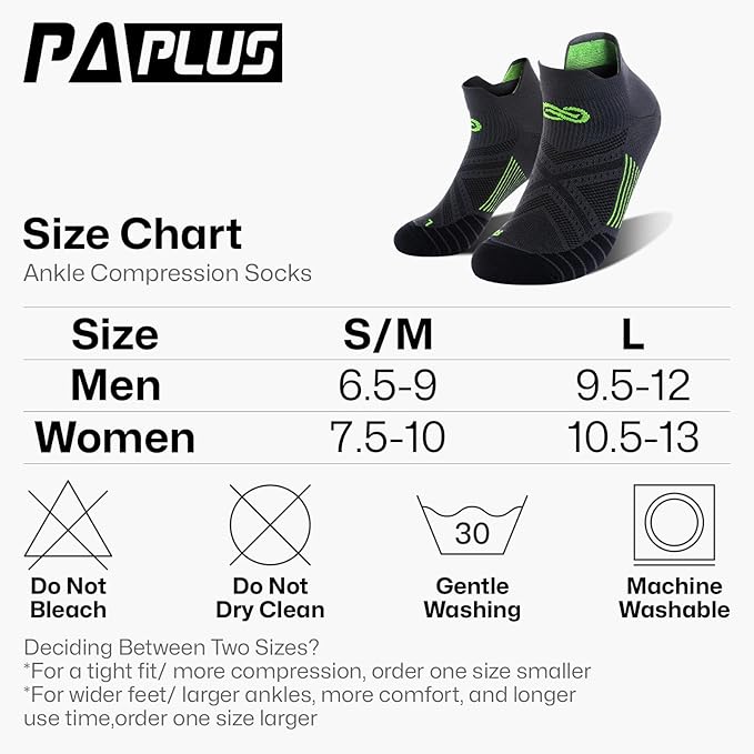 PAPLUS Ankle Compression Sock for Men and Women 2/4/6 Pairs, Low Cut Compression Running Sock with Ankle Support