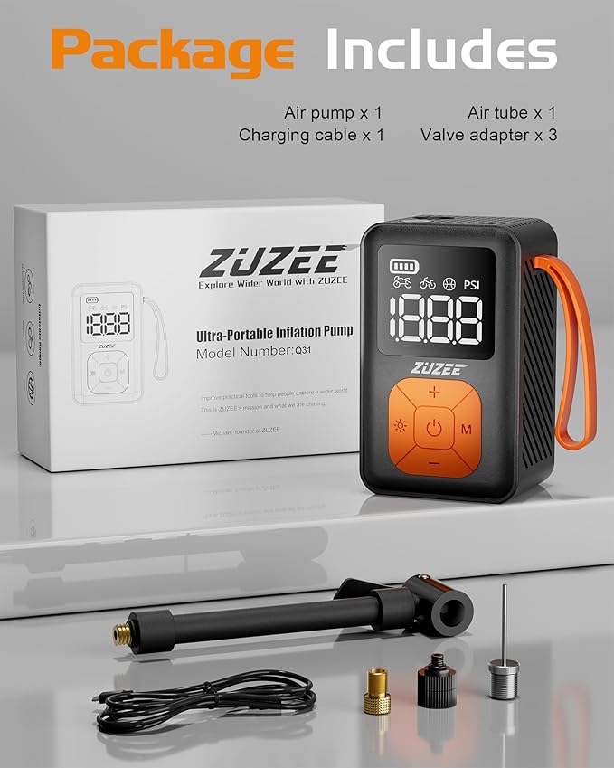 Mini Bike Pump, 150 PSI Portable Bicycle Pump with Gauge, 3X Faster & Auto Stop & Brushless Motor, Electric Bike Tire Pump with Presta and Schrader Valve for Road Bike, MTB, Motorcycle, Ball,etc