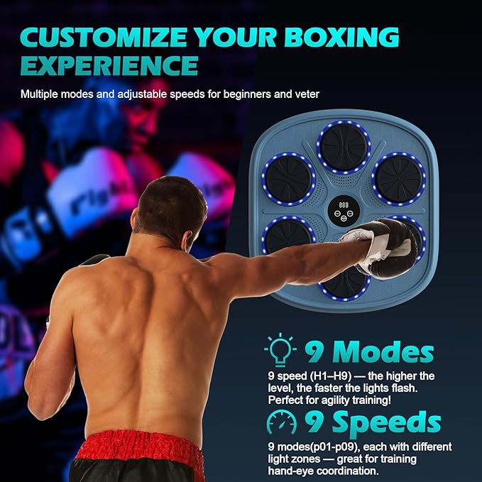 Smart Music Boxing Machine for Adults and Kids, Wall-Mounted Interactive Trainer with LED Display, 9 Modes & 9 Speeds, Perfect for Home Stress Relief,Fitness Gifts for Teen Boys