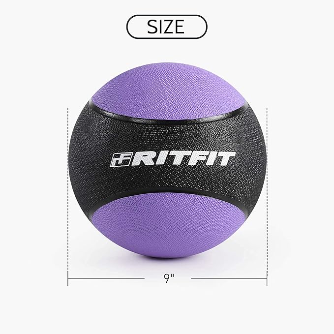 RitFit Weighted Medicine Ball - Non-Slip Rubber Shell & Dual Texture Grip - Workout Exercise Ball for Core Strength, Balance Training, Coordination Fitness - Multiple Weights & Colors