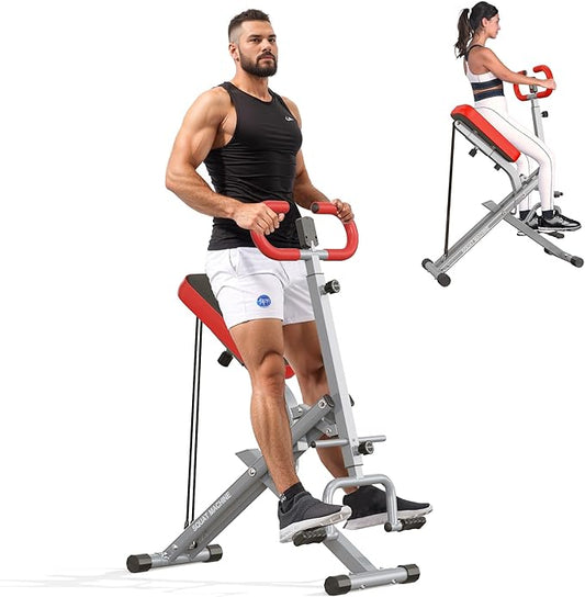 SogesHome Squat Machine Rowing Machines for Home Foldable, Fitness Rowing Machine Row and Ride Squat Machine with Adjustable 2 Resistance Bands for Workout Exercise, 330 lbs Weight Capacity