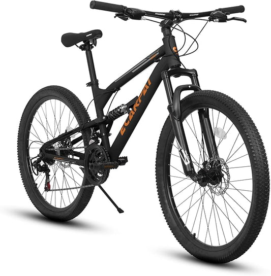 Ecarpat 24/26/27.5 Inch Mountain Bike, Dual/Front Suspension Mens Mountain Bike with 21 Speeds High-Carbon Steel Frame and Disc/V Brakes, Adult Sport Bicycle for Trail Snow Commuter City Road