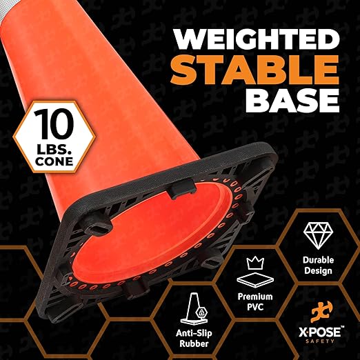 Xpose Safety 36 Inch Orange Traffic Cones with 6" & 4" Collars, 1-Pack - Multipurpose PVC Plastic Safety Cone for Parking, Soccer, Caution, Kids and Construction - DOT Approved
