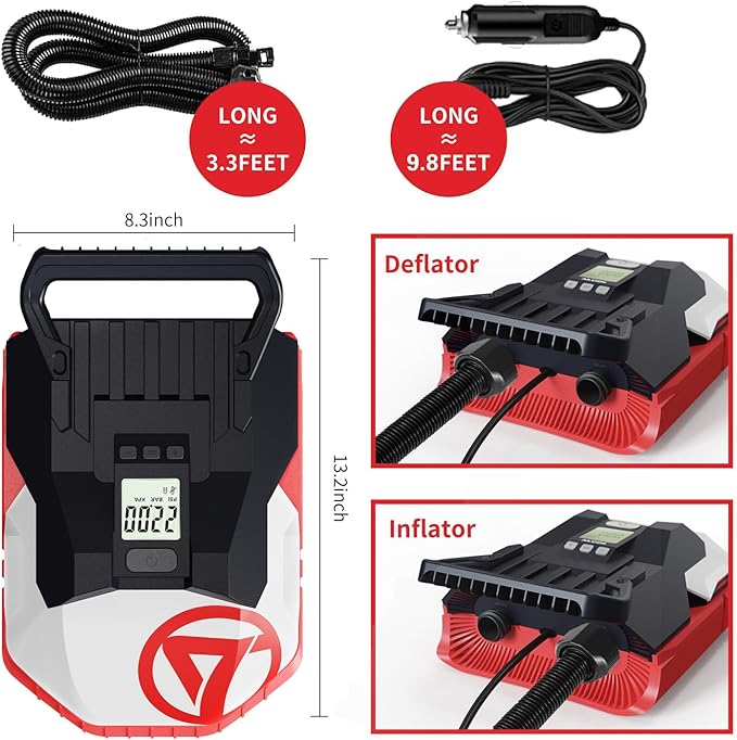 Paddle Board Pump with 12V DC Car Connector, 22PSI High Pressure Electric SUP Pump for Inflatables, Inflator and Deflator for Portable Boat, Kayak Accessories for Water Sports