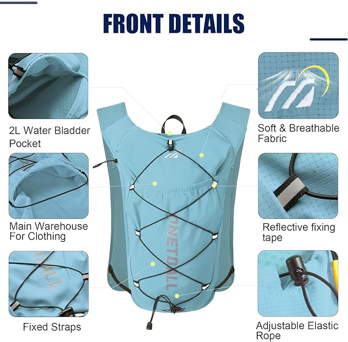 Running Vest for Women & Men, Lightweight 150g Hydration Backpack, 6L Pack for Trail Running, Marathon, Hiking, Cycling, Jogging, Adjustable Fit
