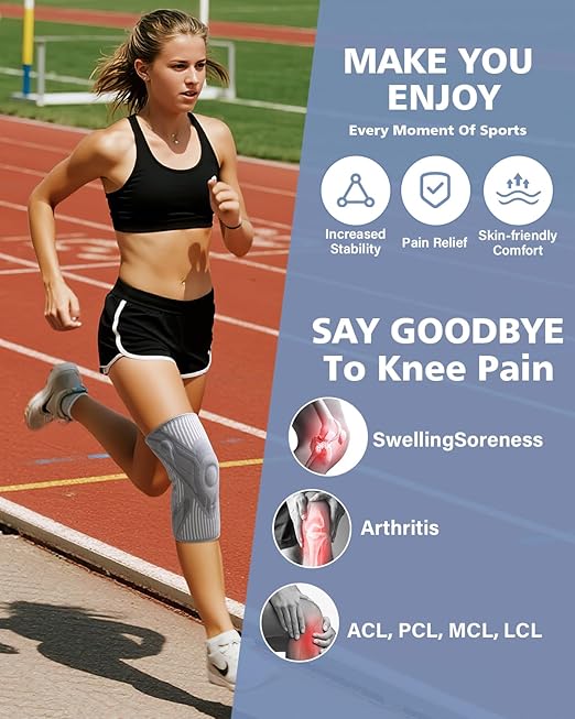 Knee Compression Sleeve, Knee Brace for Men & Women, Knee Support for Running, Basketball, Workout, Gym, Hiking, Sports, Gray, Small