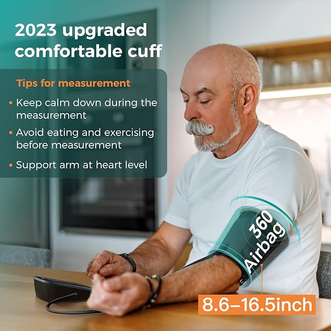 Blood Pressure Monitors for Home Use with APP Health Tracking, Blood Pressure Cuff Arm 8.6-16.5' with Automatic Pressurization, Irregular Heartbeat Monitoring, 8 AAA Batteries (Black)