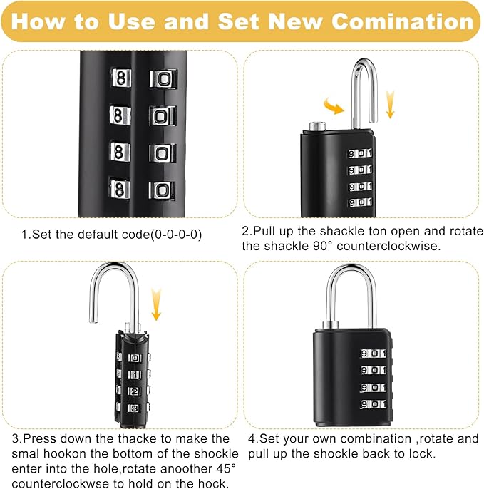 Kenning 10 Pcs Combination Padlock 4 Digit Combination Lock with Keys Locker Resetable Security Outdoor Waterproof Gate Lock for School Sports Gym Locker Employee Fence Case (Black)