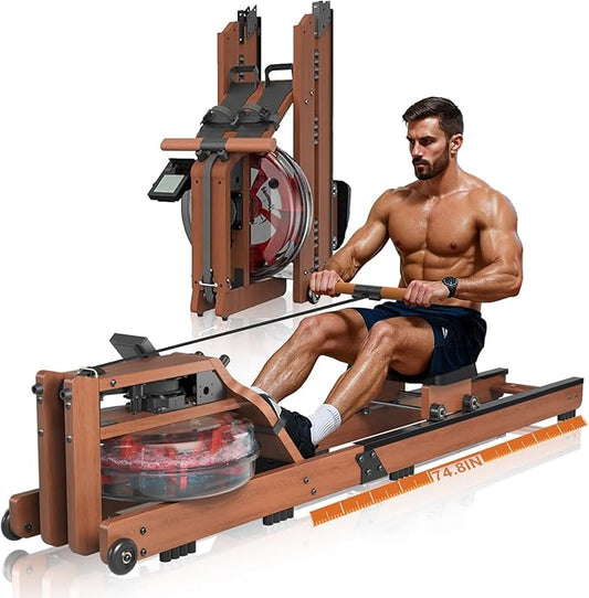 Rowing Machines for Home,Water Rowing Machine with Foldable Design,400LBS Capacity,LCD Monitor,Smooth Glide Rails,Comfortable Seat,Free App(Bluetooth) Supported for Immersive Water Rower&Home Gym