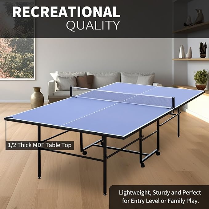 Ping Pong Table Foldable & Portable Table Tennis Table Set for Indoor & Outdoor Games with Net, 2 Paddles and 3 Balls