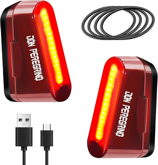 Rear Bike Light 80 Lumen 2 Pack – Rechargeable USB C, Waterproof IP64, 5 Modes Steady/Flash with Memory Function, DON PEREGRINO M1 Bicycle Tail Light
