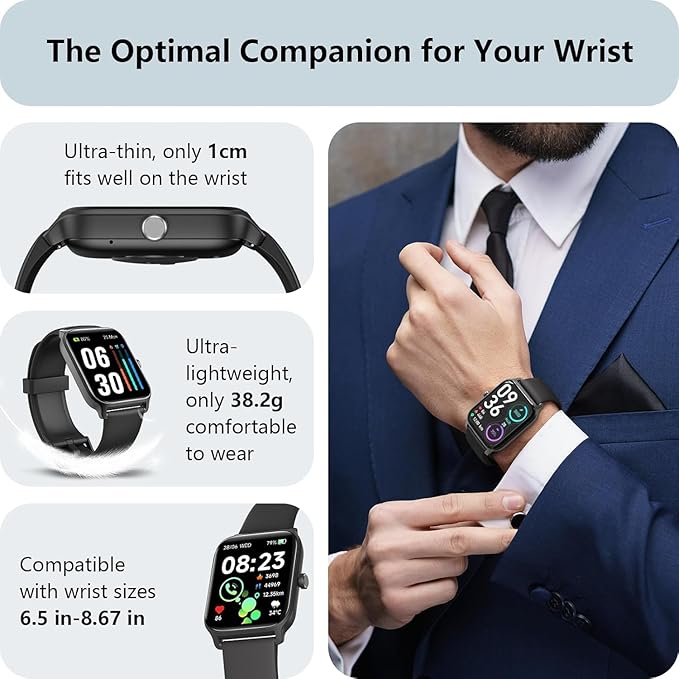Tensky Smart Watch for Men Android & iPhone, Alexa Built-in, 1.8" Fitness Tracker with Answer/Make Call, IP68 Waterproof/SpO2/Heart Rate/Sleep/Monitor, Activity Tracker for 100+Sport Modes