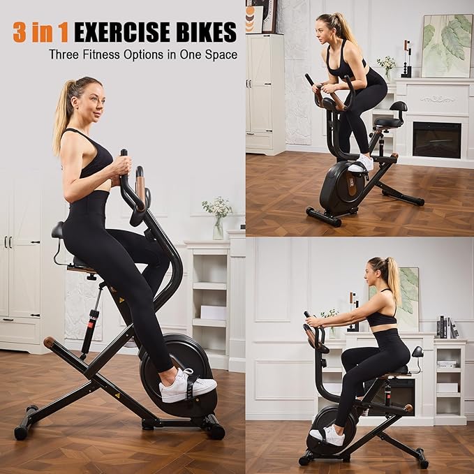 3 in 1 Exercise Bike,Squat Machine,8-level Adjustable Magnetic Bike for Home with App,Squat Rowing Machine, Low Noise Indoor Cycling Bike with 300lbs Weight Capacity,Glutes & Leg Home Workout Machine and Fitness Courses for Weight Loss